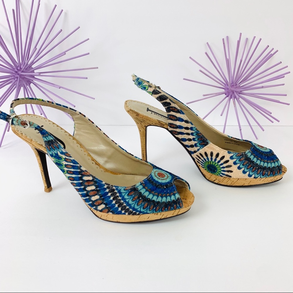 🎉 HP🎉 J Renee / Peacock Peep Toe Cork Heel - Picture 1 of 8